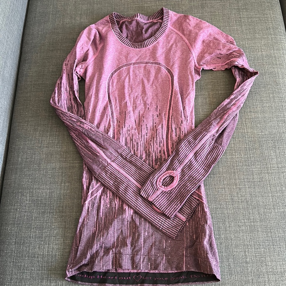Lululemon long sleeve swiftly shirt. Purple barley worn, size 2